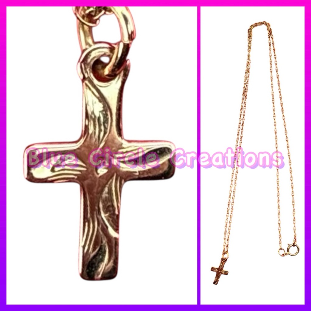 Cross Child’s Necklace Vintage 14 Karat Gold Plated